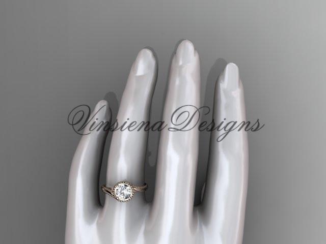 14kt rose gold wedding ring, engagement ring, "Forever One" Moissanite ADLR389