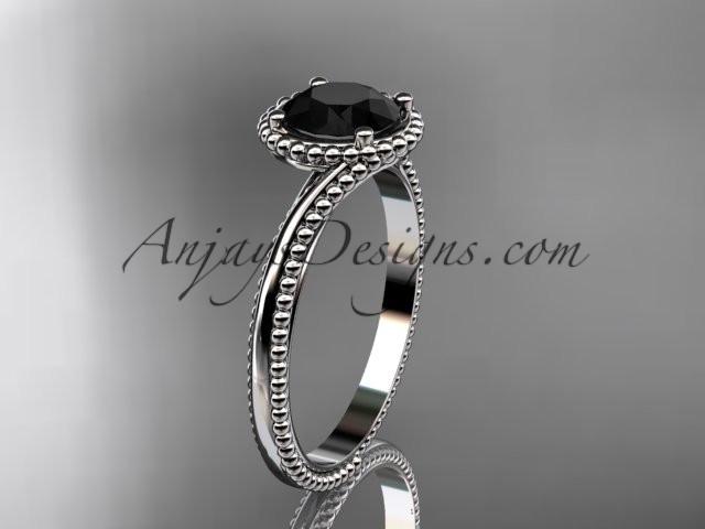 14kt white gold wedding ring, engagement ring with a Black Diamond center stone ADLR389 - AnjaysDesigns