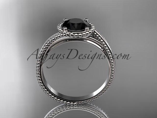 platinum wedding ring, engagement ring with a Black Diamond center stone ADLR389 - AnjaysDesigns