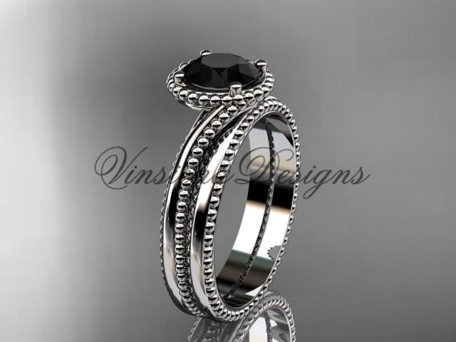 14kt white gold wedding ring, engagement set, Enhanced Black Diamond ADLR389S
