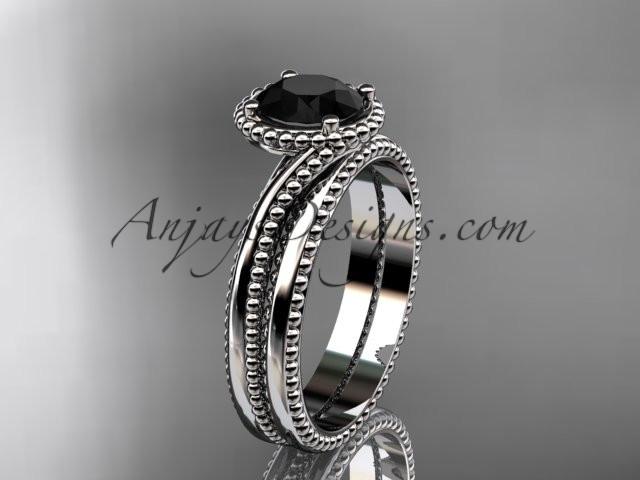 14kt white gold wedding ring, engagement set with a Black Diamond center stone ADLR389S - AnjaysDesigns