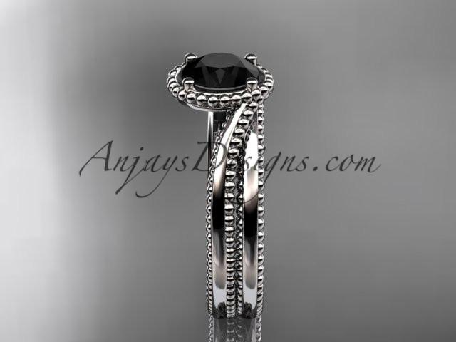 14kt white gold wedding ring, engagement set with a Black Diamond center stone ADLR389S - AnjaysDesigns