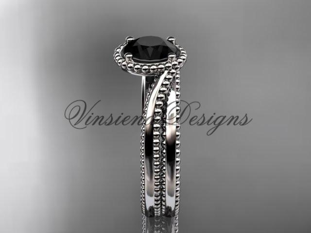 platinum wedding ring, engagement set, Enhanced Black Diamond ADLR389S