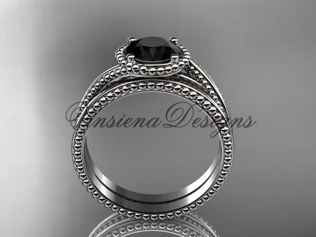 platinum wedding ring, engagement set, Enhanced Black Diamond ADLR389S