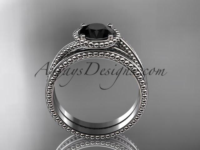 14kt white gold wedding ring, engagement set with a Black Diamond center stone ADLR389S - AnjaysDesigns