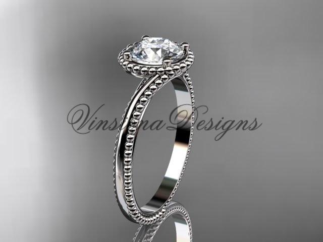 platinum wedding ring, engagement ring, "Forever One" Moissanite ADLR389