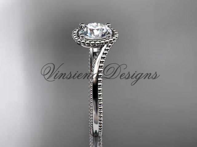 14kt white gold wedding ring, engagement ring, "Forever One" Moissanite ADLR389
