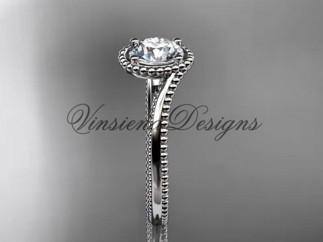 platinum wedding ring, engagement ring, "Forever One" Moissanite ADLR389