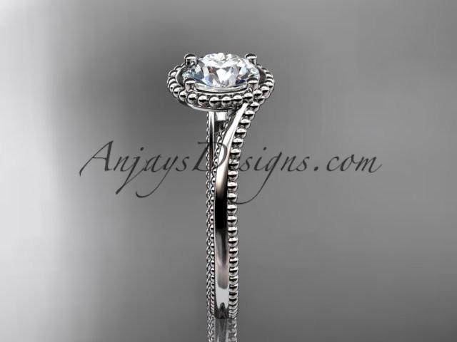 platinum wedding ring, engagement ring with a "Forever One" Moissanite center stone ADLR389 - AnjaysDesigns