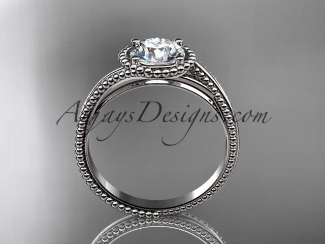 platinum wedding ring, engagement ring with a "Forever One" Moissanite center stone ADLR389 - AnjaysDesigns