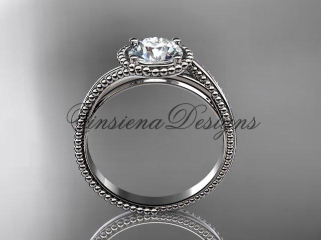 platinum wedding ring, engagement ring, "Forever One" Moissanite ADLR389