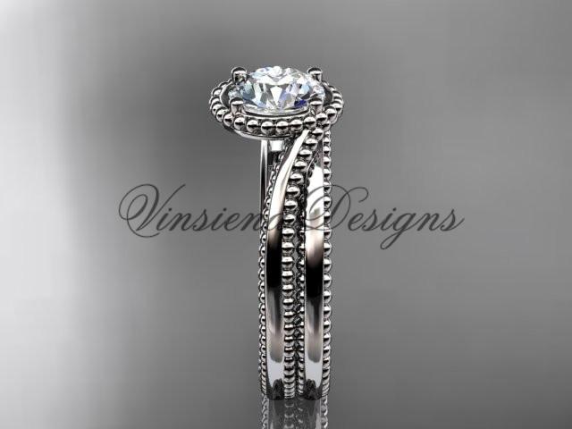 platinum wedding ring, engagement set, "Forever One" Moissanite ADLR389S