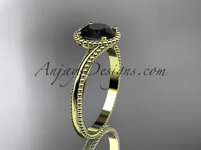 14kt yellow gold wedding ring, engagement ring with a Black Diamond center stone ADLR389 - AnjaysDesigns