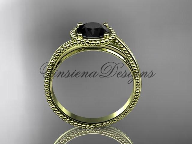 14kt yellow gold wedding ring, engagement ring, Enhanced Black Diamond ADLR389