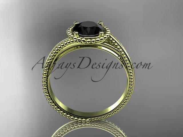 14kt yellow gold wedding ring, engagement ring with a Black Diamond center stone ADLR389 - AnjaysDesigns