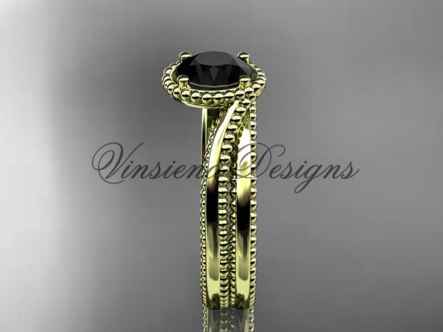 14kt yellow gold wedding ring, engagement set, Enhanced Black Diamond ADLR389S