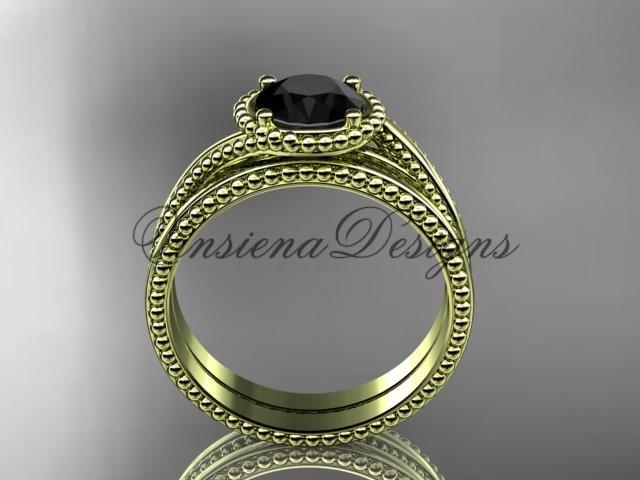 14kt yellow gold wedding ring, engagement set, Enhanced Black Diamond ADLR389S