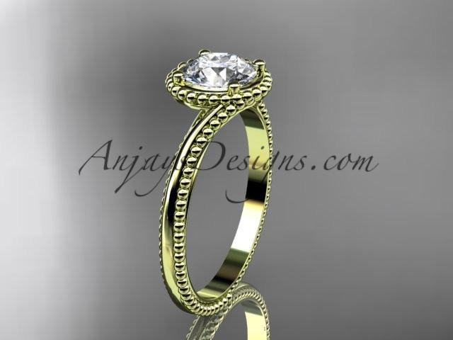 14kt yellow gold wedding ring, engagement ring with a "Forever One" Moissanite center stone ADLR389 - AnjaysDesigns