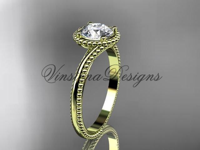 14kt yellow gold wedding ring, engagement ring, "Forever One" Moissanite ADLR389