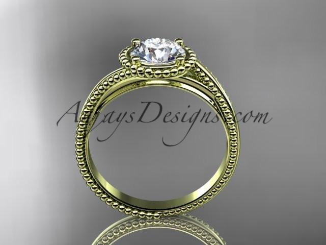 14kt yellow gold wedding ring, engagement ring with a "Forever One" Moissanite center stone ADLR389 - AnjaysDesigns