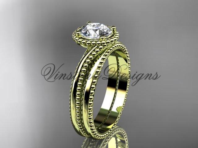 14kt yellow gold wedding ring, engagement set, "Forever One" Moissanite ADLR389S