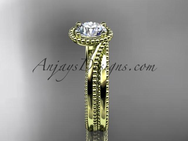 14kt yellow gold wedding ring, engagement set with a "Forever One" Moissanite center stone ADLR389S - AnjaysDesigns