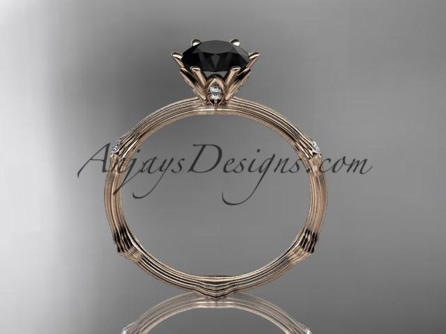 14k rose gold diamond vine and leaf wedding ring, engagement ring with Black Diamond center stone ADLR38 - AnjaysDesigns