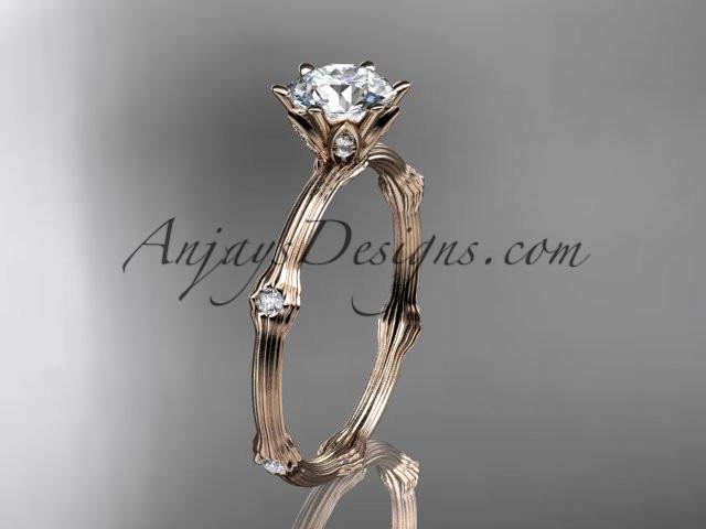 14k rose gold diamond vine and leaf wedding ring, engagement ring with "Forever One" Moissanite center stone ADLR38 - AnjaysDesigns