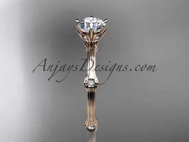 14k rose gold diamond vine and leaf wedding ring, engagement ring with "Forever One" Moissanite center stone ADLR38 - AnjaysDesigns