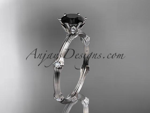 platinum diamond vine and leaf wedding ring, engagement ring with Black Diamond center stone ADLR38 - AnjaysDesigns