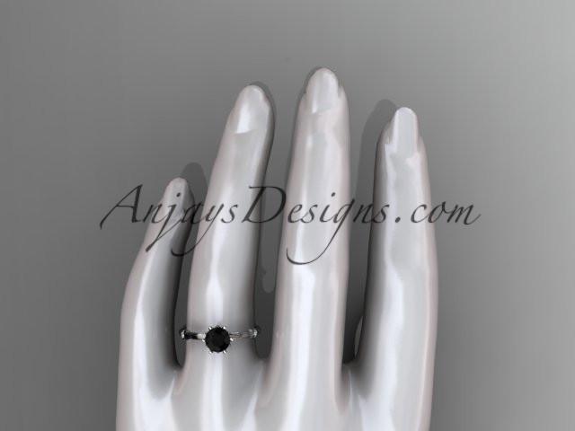 14k white gold diamond vine and leaf wedding ring, engagement ring with Black Diamond center stone ADLR38 - AnjaysDesigns