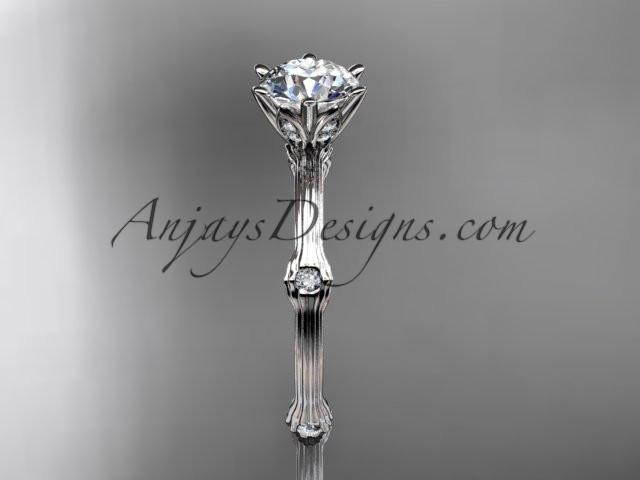 14k white gold diamond vine and leaf wedding ring, engagement ring with "Forever One" Moissanite center stone ADLR38 - AnjaysDesigns