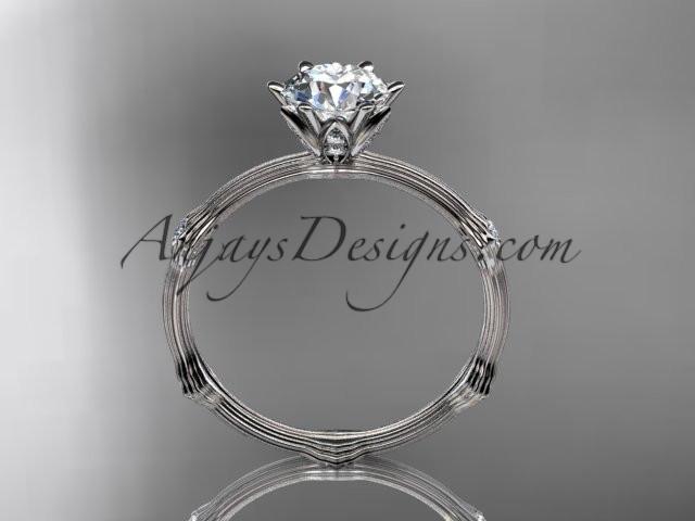 14k white gold diamond vine and leaf wedding ring, engagement ring with "Forever One" Moissanite center stone ADLR38 - AnjaysDesigns