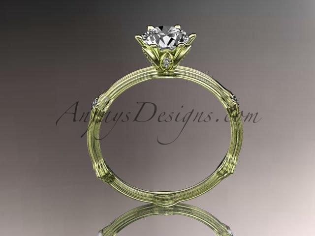 14k yellow gold diamond vine and leaf wedding ring, engagement ring ADLR38 - AnjaysDesigns