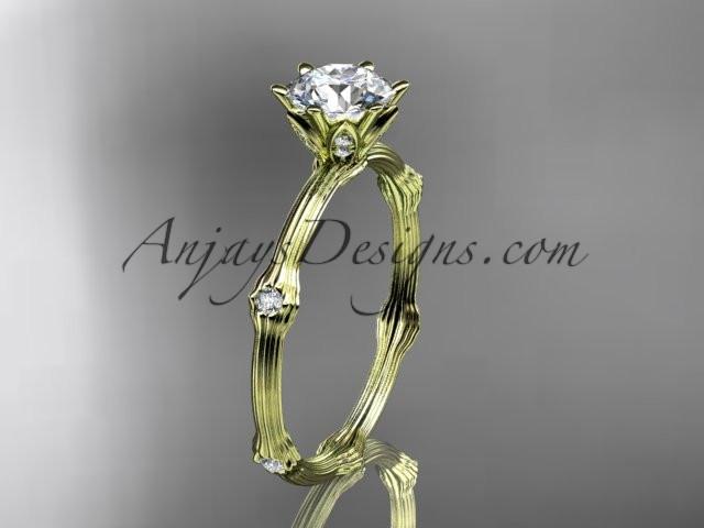 14k yellow gold diamond vine and leaf wedding ring, engagement ring with "Forever One" Moissanite center stone ADLR38 - AnjaysDesigns