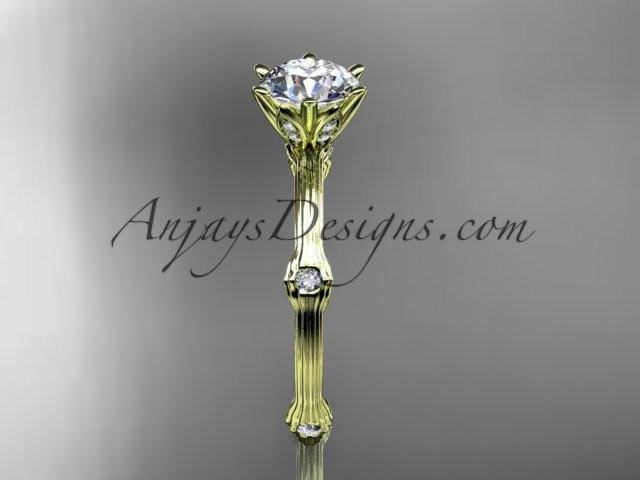 14k yellow gold diamond vine and leaf wedding ring, engagement ring ADLR38 - AnjaysDesigns