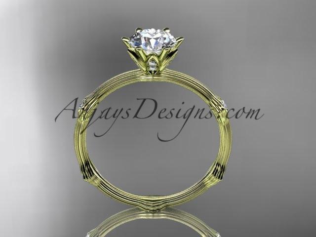14k yellow gold diamond vine and leaf wedding ring, engagement ring with "Forever One" Moissanite center stone ADLR38 - AnjaysDesigns