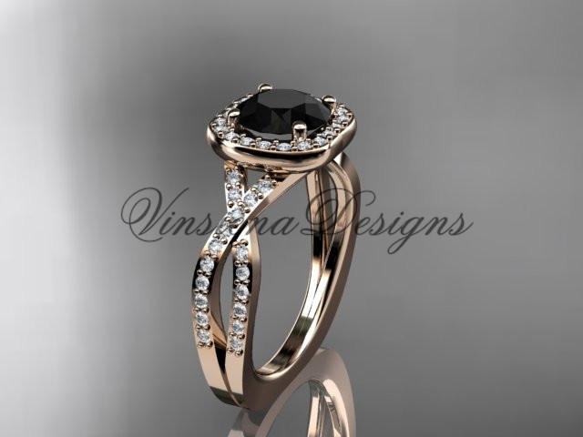 14kt rose gold wedding ring, engagement ring, Enhanced Black Diamond ADER393