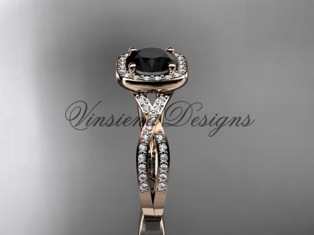 14kt rose gold wedding ring, engagement ring, Enhanced Black Diamond ADER393