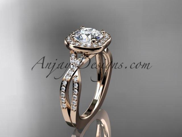 14kt rose gold wedding ring, engagement ring with a "Forever One" Moissanite center stone ADER393 - AnjaysDesigns