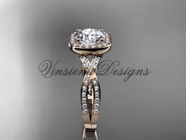 14kt rose gold wedding ring, engagement ring, "Forever One" Moissanite ADER393