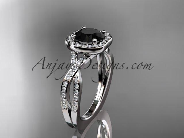 14kt white gold wedding ring, engagement ring  with a Black Diamond center stone ADER393 - AnjaysDesigns