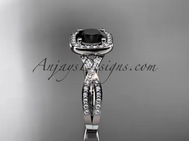 platinum wedding ring, engagement ring  with a Black Diamond center stone ADER393 - AnjaysDesigns