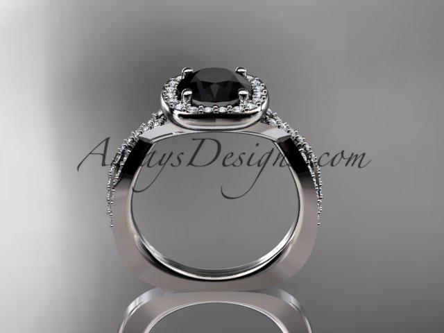 platinum wedding ring, engagement ring  with a Black Diamond center stone ADER393 - AnjaysDesigns