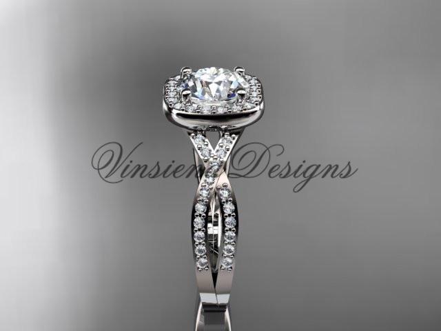 14kt white gold wedding ring, engagement ring, "Forever One" Moissanite ADER393