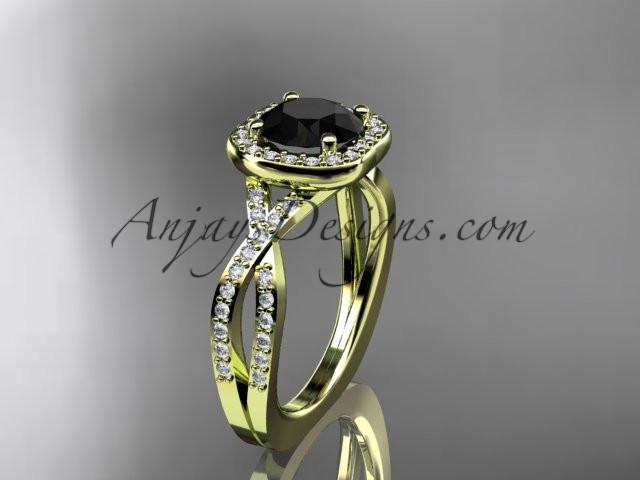 14kt yellow gold wedding ring, engagement ring  with a Black Diamond center stone ADER393 - AnjaysDesigns