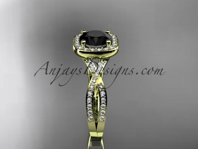14kt yellow gold wedding ring, engagement ring  with a Black Diamond center stone ADER393 - AnjaysDesigns
