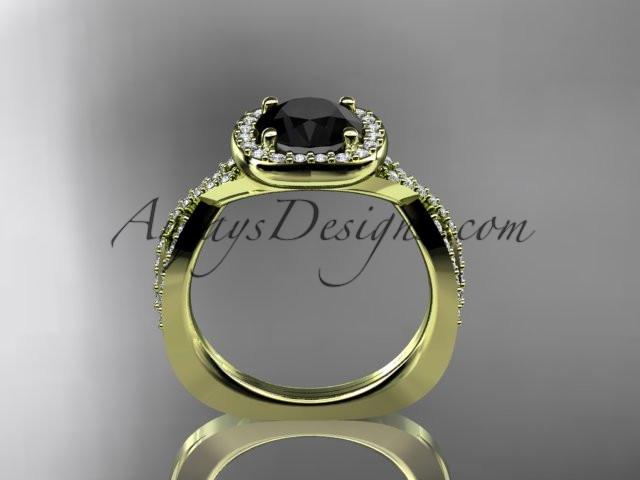 14kt yellow gold wedding ring, engagement ring  with a Black Diamond center stone ADER393 - AnjaysDesigns