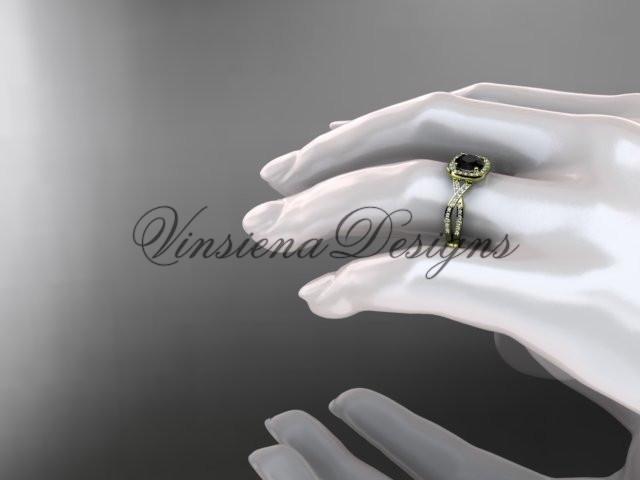 14kt yellow gold wedding ring, engagement ring, Enhanced Black Diamond ADER393