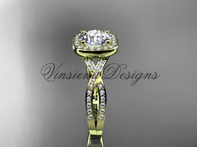 14kt yellow gold wedding ring, engagement ring, "Forever One" Moissanite ADER393